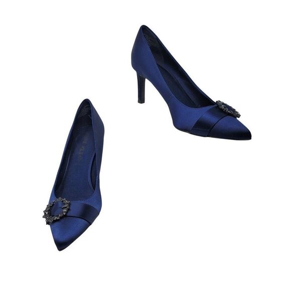 Anne Klein Womens Midnight Blue Satin Pointed-Toe 3" Heels Formal Buckle Sz 9.5 - Picture 12 of 12